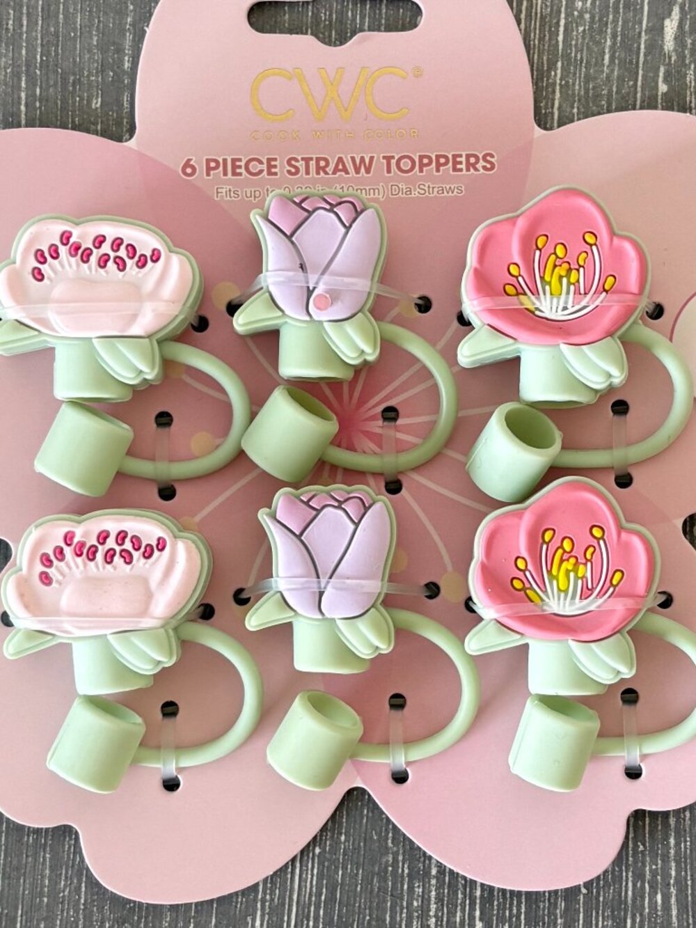 NWT - CWC Cook With Color 6 pc Flower Petal Straw Toppers - Picture 2 of 7